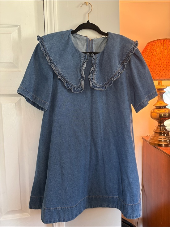 Mable Dresses & Skirts - Ruffled Collar Denim Dress - Blue